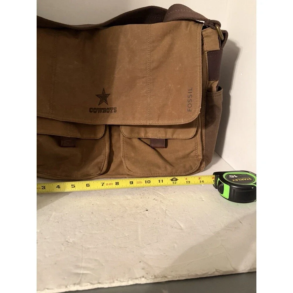 Fossil Brown Leather Messenger Bag Commuter Laptop Briefcase Dallas Cowboys